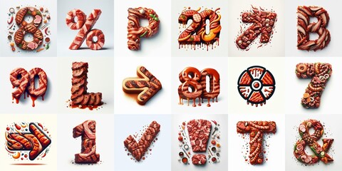 Naklejka premium BBQ meat Lettering Typeface. AI generated illustration