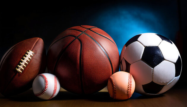  Collection of Different Sports Balls- American Football, Baseball, Basketball, Soccer B_1(37)