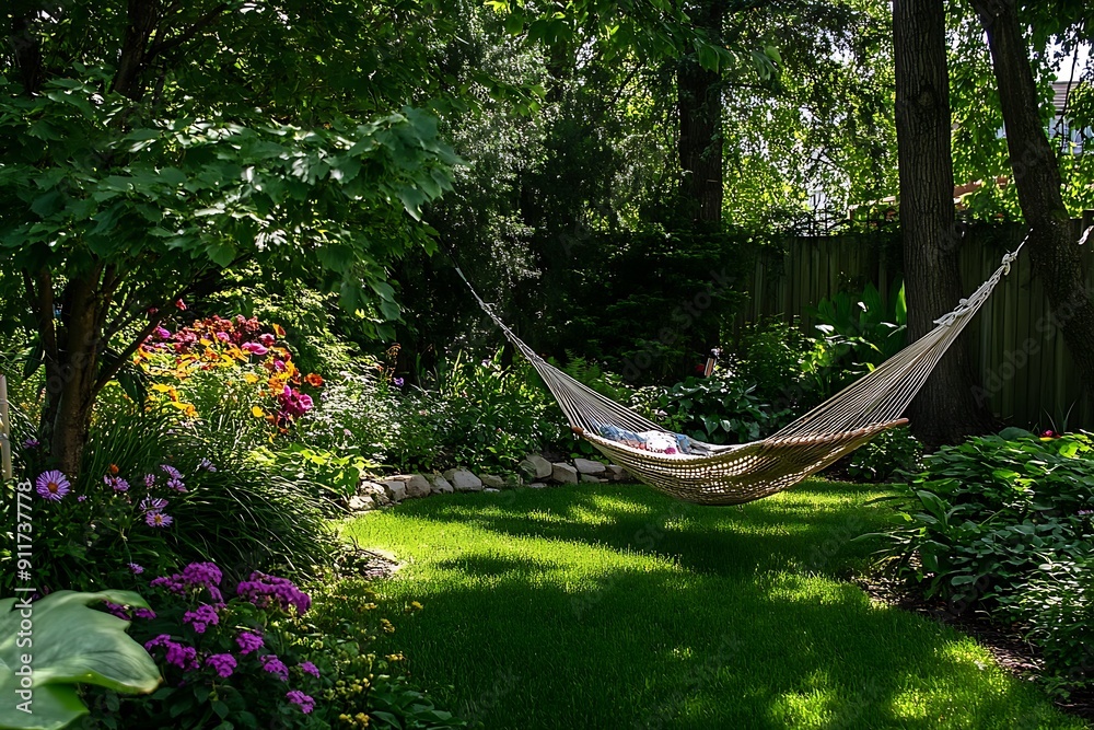 Wall mural hammock in the garden