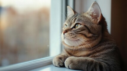 A beautiful cat sitting on a windowsill,