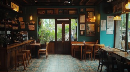 Obraz premium A charming cafe with a cozy atmosphere,