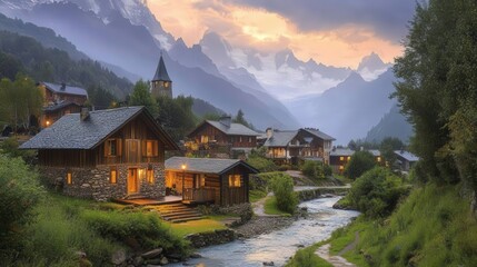 Naklejka premium A charming village in the mountains,