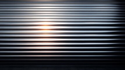 Fototapeta premium Seamless pattern of shiny metallic corrugated industrial roller shutter door with bright reflections 