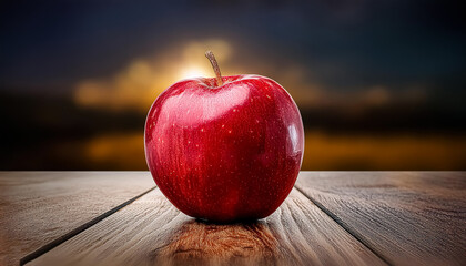 Una manzana solitaria roja sobre una mesa 