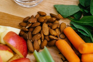 almonds on cutting board