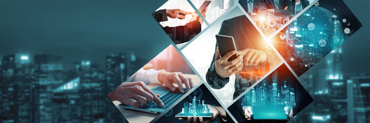 Communication technology , smart connection IOT and people network technology concept. People using...