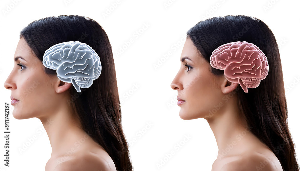 Poster human brain collection, side, front and top view, isolated on a transparent background – a _1(114)