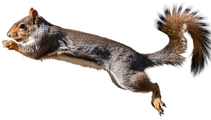 Obraz premium Jumping grey brown squirrel isolated on a white background as transparent PNG – An image of_1(120)