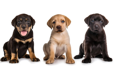  Set of three happy sitting labrador dog puppies in different colours (yellow, black and_1(157)
