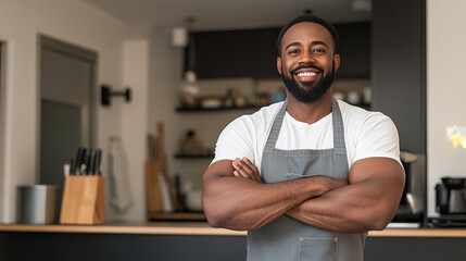 portrait of a happy smiling black personal chef in the kitchen