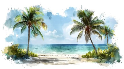 Fototapeta premium Sea or ocean with palms. Beautiful seaside landscape