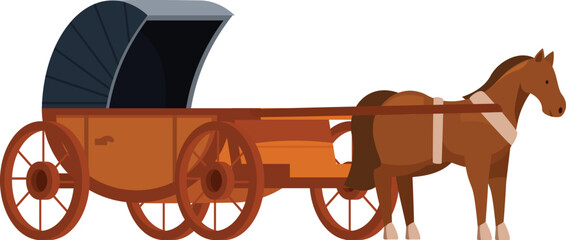 Brown horse standing still harnessed to covered wagon, carriage, stagecoach or coach © nsit0108