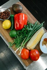 fresh vegetables on wooden table