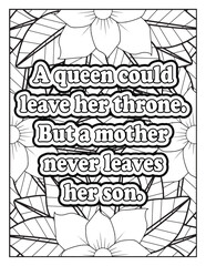 Doodles art for Mother's day or greeting card Motivational quotes coloring page with mandala background. Flower Background, Mother Quotes with flowers pattern. Adult Coloring book, floral coloring