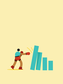 Athlete in gloves boxing blue bar graph in studio