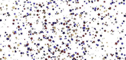 Banner with golden decoration. Festive border with falling glitter dust and stars.