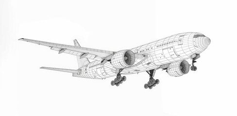 sketch, airplane, fly, transportation, transport, technology, aircraft, vector, modern, outline, air, wire-frame, flight, object, wing, blueprint, wire frame, drawing, aviation, plane, travel, illustr