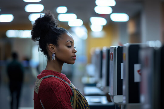 A woman votes in an election in USA