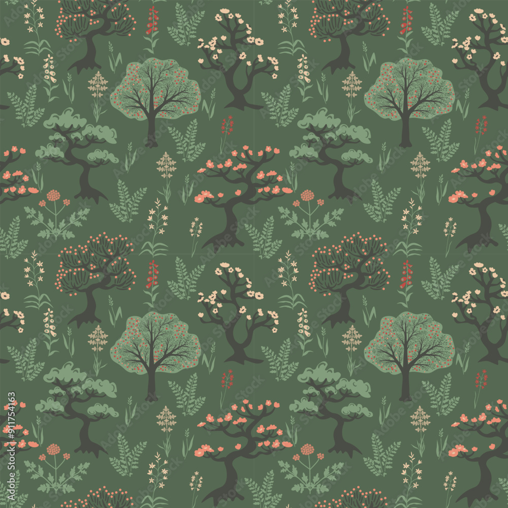 Sticker Seamless spring forest decorative pattern