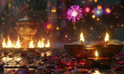 Diwali Festival of Lights with diyas and fireworks on November 4th