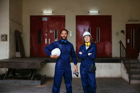 Team of construction workers taking a break