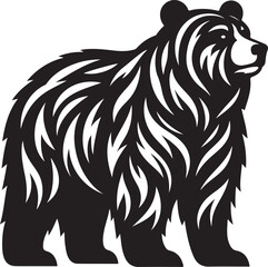 Fototapeta premium Grizzly bear vector illustration, black and white wildlife mascot, standing forest animal silhouette, woodcut style bear icon for outdoor branding and nature logos, EPS graphic asset