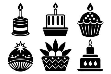 6 Different Styles of Birthday Cake Logo Icon Set

