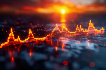 Obraz premium Discover and delve into an artistic stock chart that beautifully illustrates the dynamic trends of the financial market at sunset