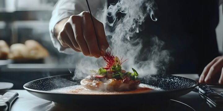 Modern food stylist decorating meal, Restaurant serving - Powered by Adobe