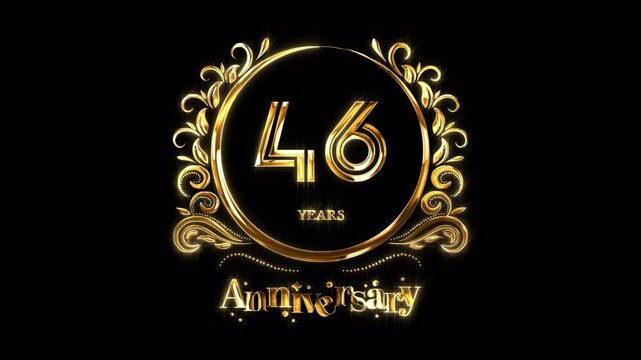 46th Anniversary Celebration. Happy 46 Years Anniversary Animation in Gold Color on the Transparent Background, Alpha Channel. Great for greetings, celebrations, events, and gifts.