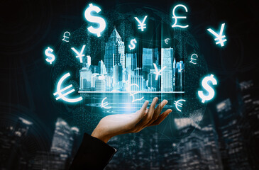 Finance and Money Transaction Technology Concept. Icon Graphic interface showing fintech trade...