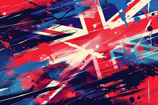 Fototapeta This artistic representation of the United Kingdom flag features a pop art style, showcasing vibrant colors and bold lines that highlight the crosses and characteristic blue.