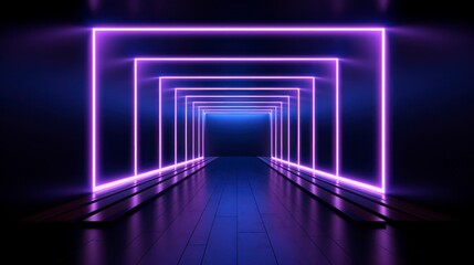 Fototapeta premium 3d abstract background with neon lights. Empty stage. Neon tunnel