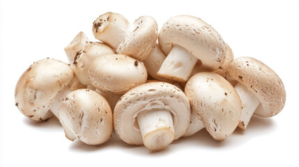 White button mushrooms on a white background.