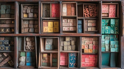 Obraz premium Organized trays contain collections of letters.