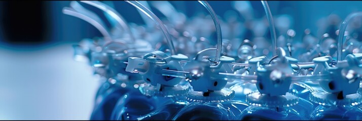 Close up of EEG electrodes in gel for electrical conduction ready for placement on patient s head