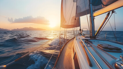 Sailboat silhouette against vibrant sky, relaxing as sun sets on tranquil waters, peaceful beauty.