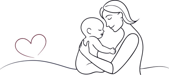 Mother and Baby Embracing Sketch with Heart Symbol