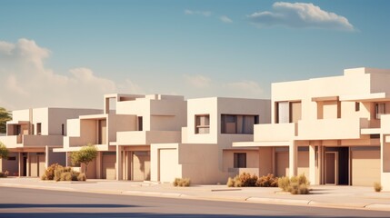 Modern luxury house in the desert on a sunny day with blue sky.