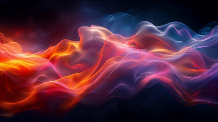 Fototapeta premium Des flammes rouges et bleues tourbillonnent dans un fond noir, créant une illustration fractale énergique avec des vagues de chaleur et de lumière.