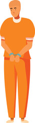 Prisoner standing with handcuffs in orange jumpsuit feeling sad