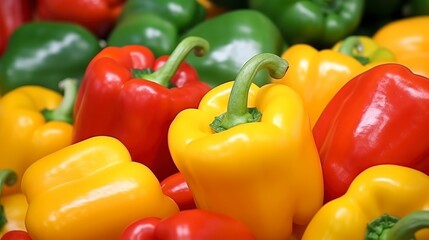 Colorful bell peppers in the market. Shallow depth of field.