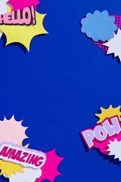Colorful Comic Speech Bubbles With Hello, Pow, Amazing Words