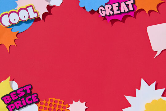 Colorful Comic Style Sale Promotion on red Background