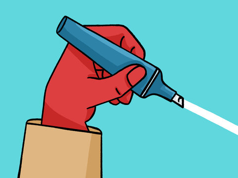 Hand drawing straight white line with marker