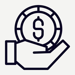 hand with coin icon in line style, illustration of save money, cash back and, return money suitable for presentation and infographic elements.
