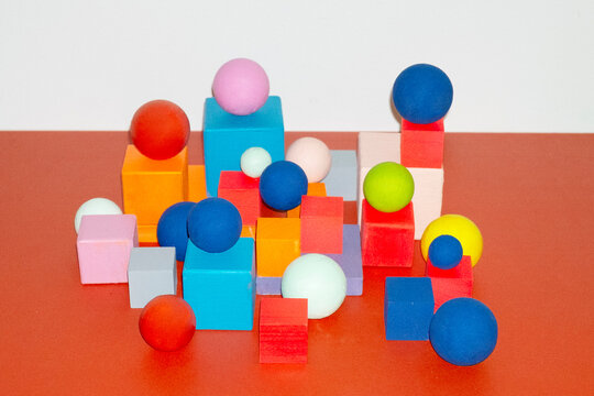 Colorful geometric objects cubes and balls with hard flashlight