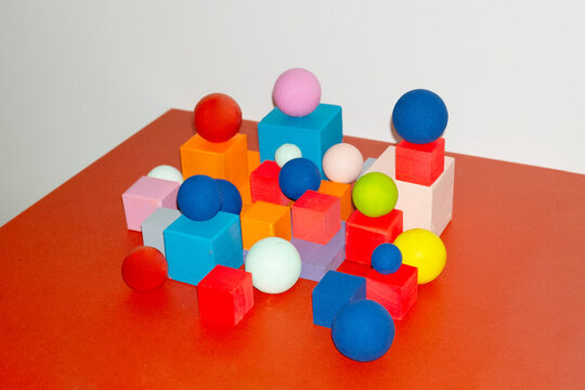 Colorful geometric objects cubes and balls with hard flashlight