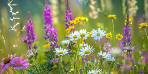 Fototapeta premium Purple and white flowers in a meadow