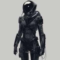 Fototapeta premium Black Ops: A Futuristic Space Suit - A sleek and powerful silhouette of a female astronaut in a full black space suit, with futuristic details and a mysterious air